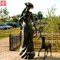 Nackte Frau Skulptur mit Hund Bronze Garten Skulptur Figur Skulptur Leben Größe Bronze Skulptur